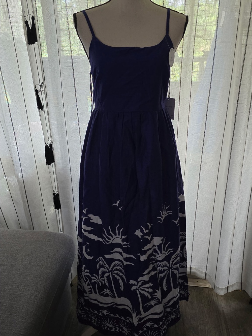 Japna Navy Maxi Dress with White Tropical Border Print
